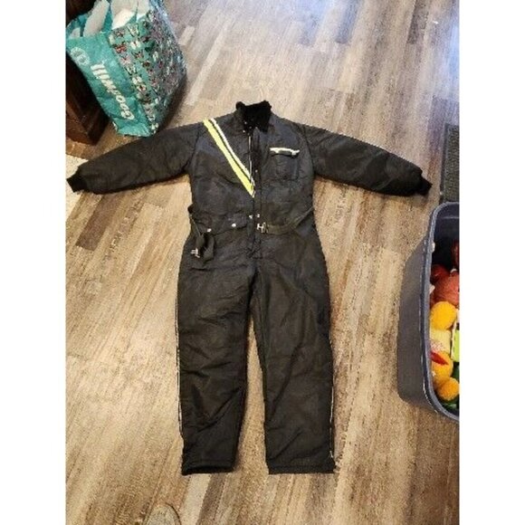 Vintage Black Snowmobile Apparel Snow Ski Winter Warm Suit Mens Medium Vtg